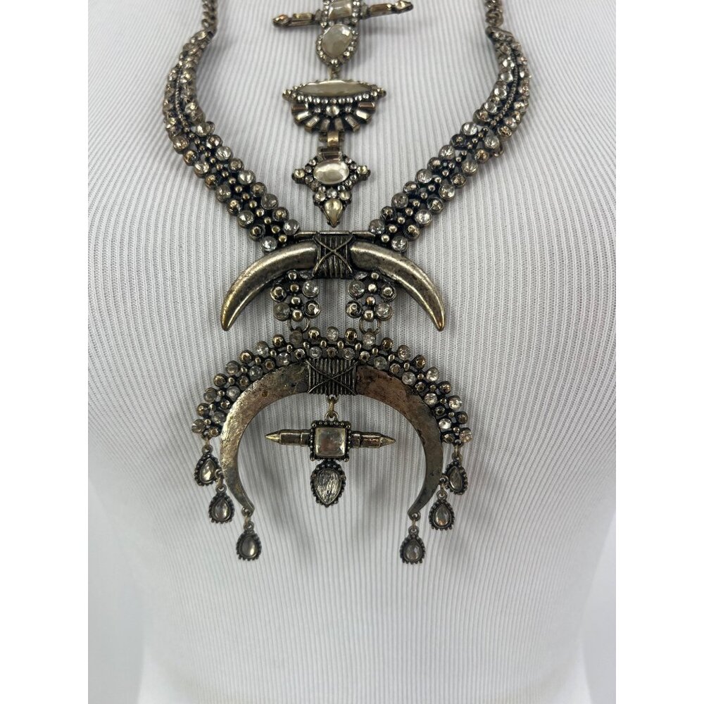 Free People Multilayered Antiqued Silver & Rhinestone Necklace - Picture 5 of 16